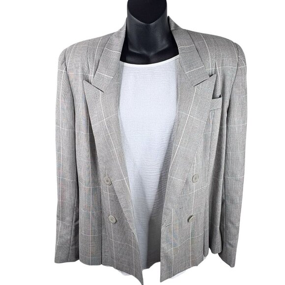 VTG 80s Pinstripe Plaid Double Breasted Classic Blazer Gilmor Gray Women’s 12 - Picture 5 of 15